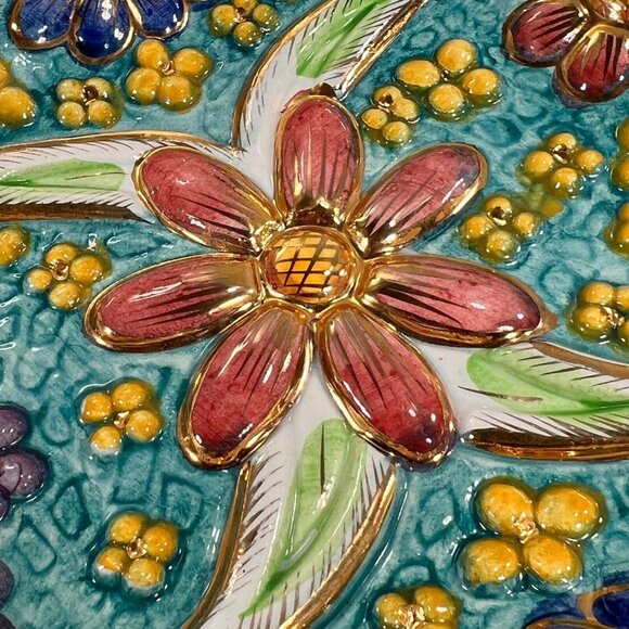Vtg HAND PAINTED H BEQUET Quaregnon BELGIUM MAJOLICA BOWL Wall Hanging 8" READ - Picture 14 of 14